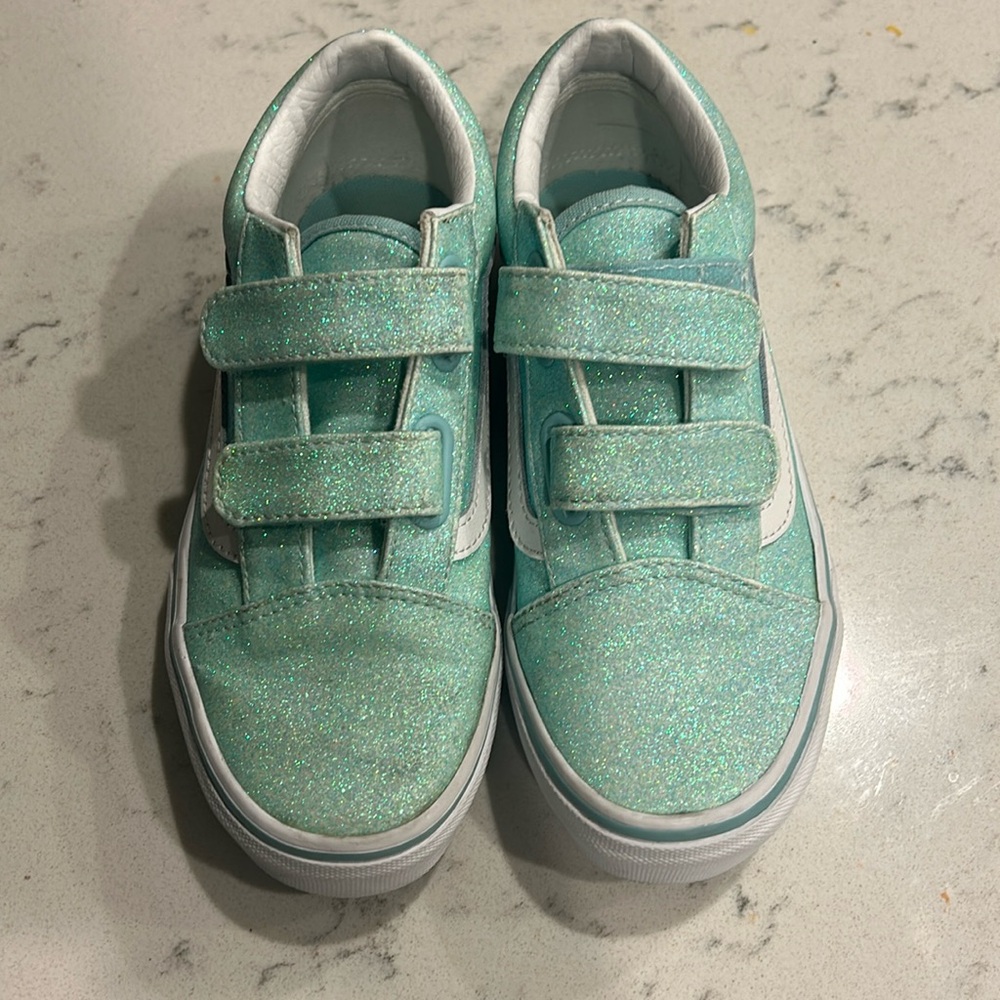 Blue Teal kids Old Skool V Glitter Shoe | size 2